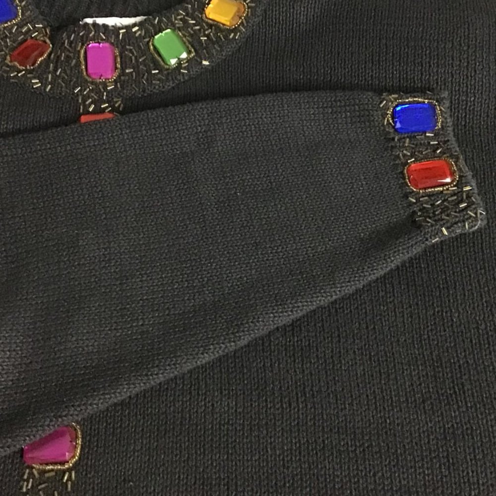 P.A. International Vintage Black Embellished Stones Sweater - Picture 12 of 13